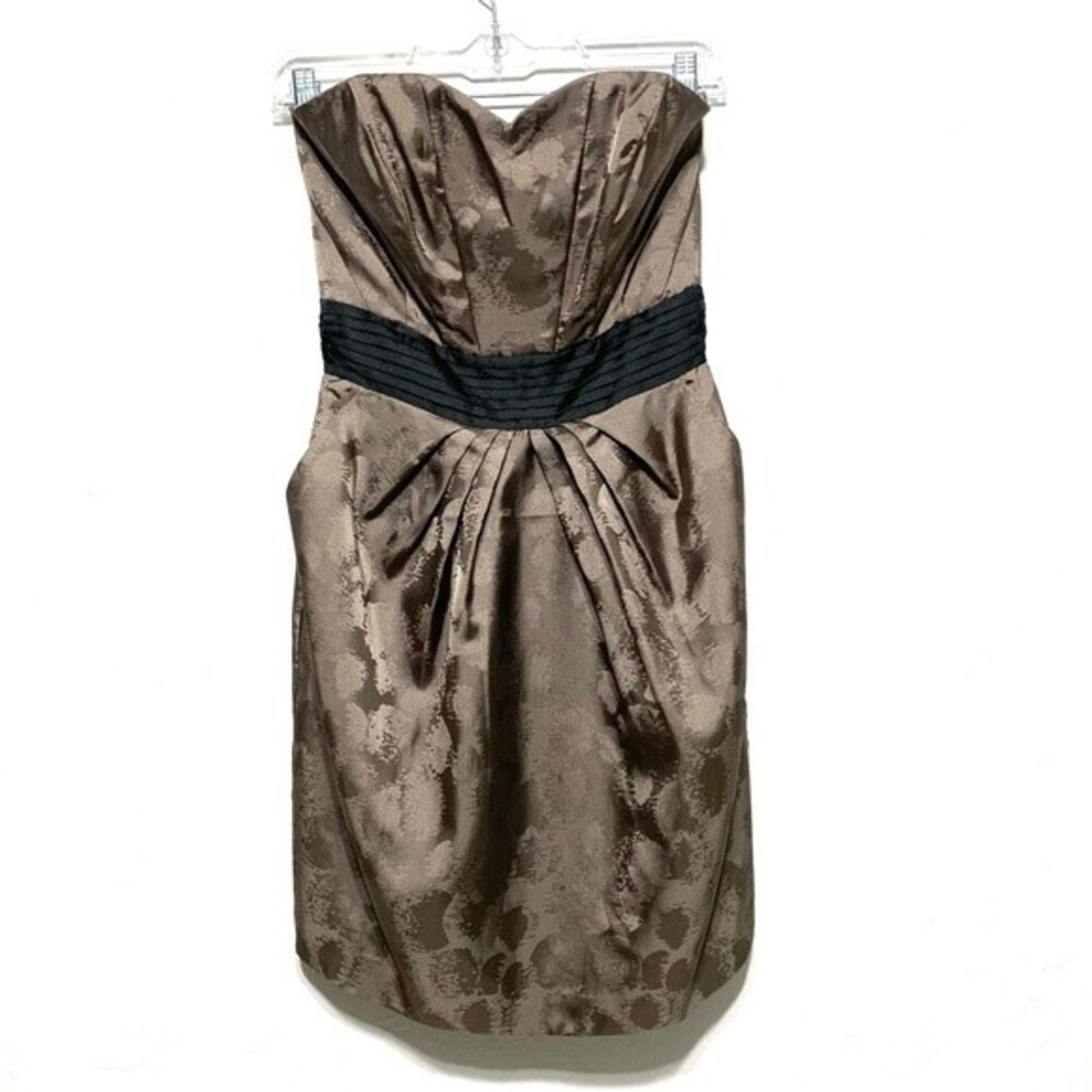 H&M Brown & Black Sweetheart Neckline Strapless Cocktail Dress Pleated size 4